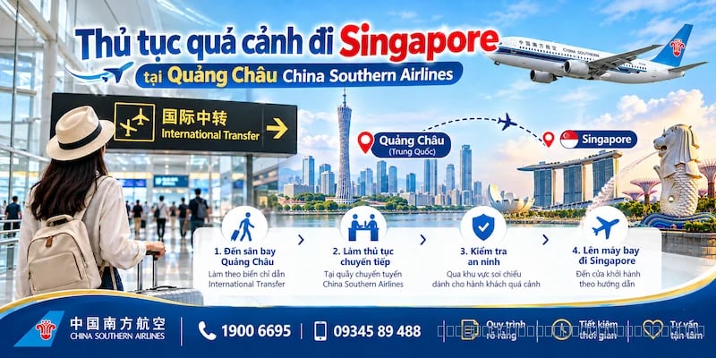 Thủ tục quá cảnh đi Singapore tại Quảng Châu China Southern Airlines