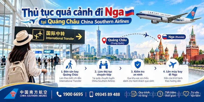 Thủ tục quá cảnh đi Nga tại Quảng Châu China Southern Airlines