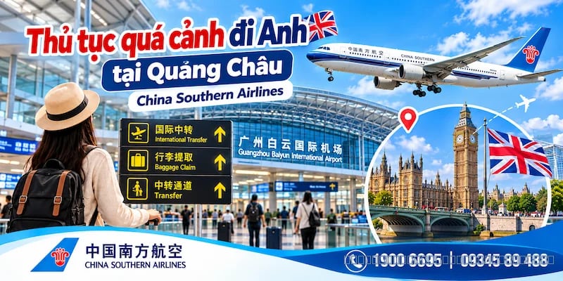 Thủ tục quá cảnh đi Anh tại Quảng Châu China Southern Airlines