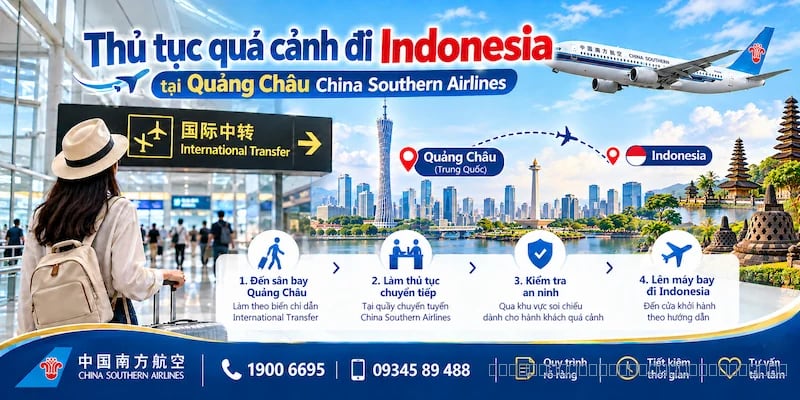 Thủ tục quá cảnh đi Indonesia tại Quảng Châu China Southern Airlines
