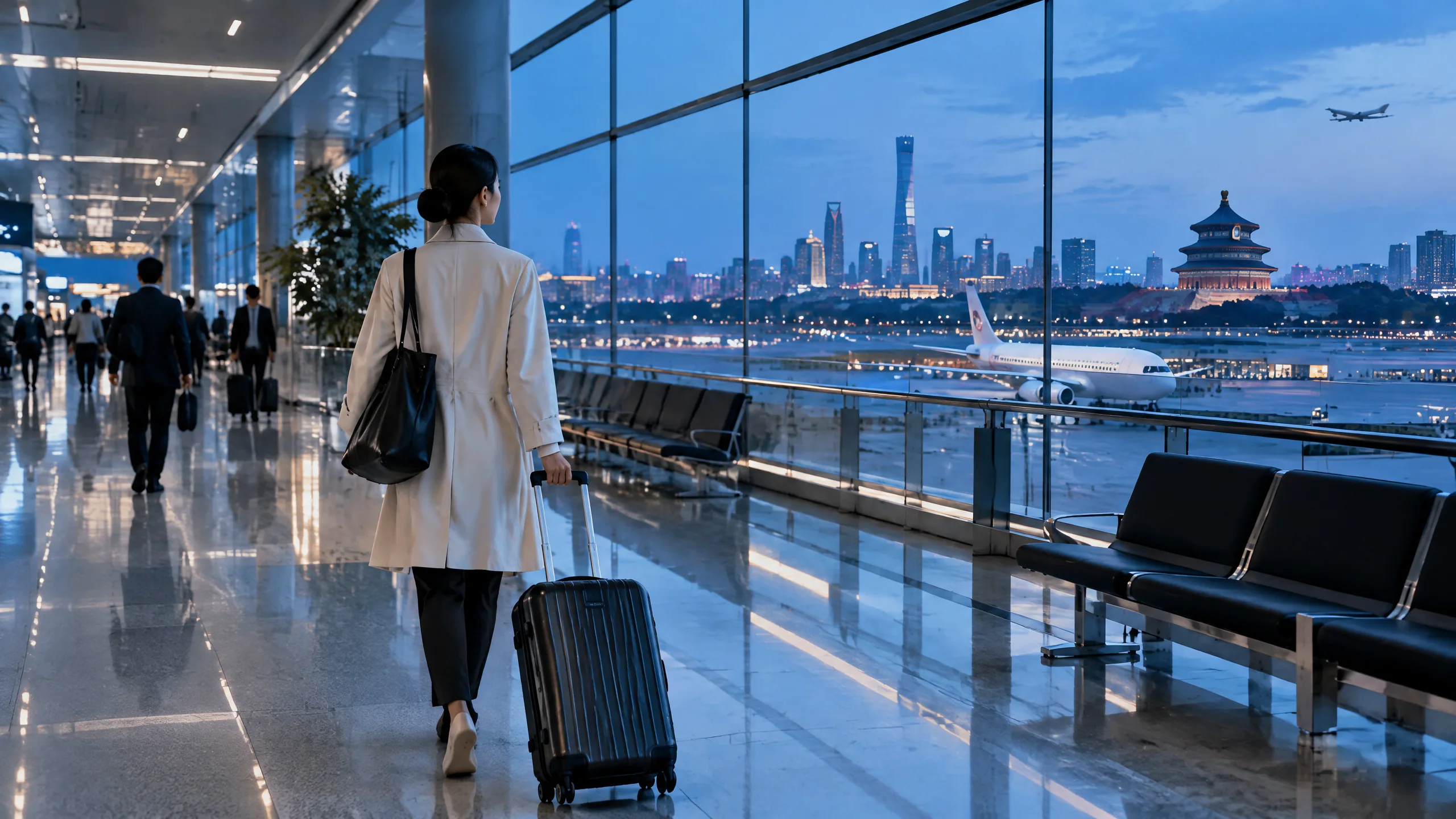 Hành khách kiểm tra hành trình trước chuyến bay đến Bắc Kinh