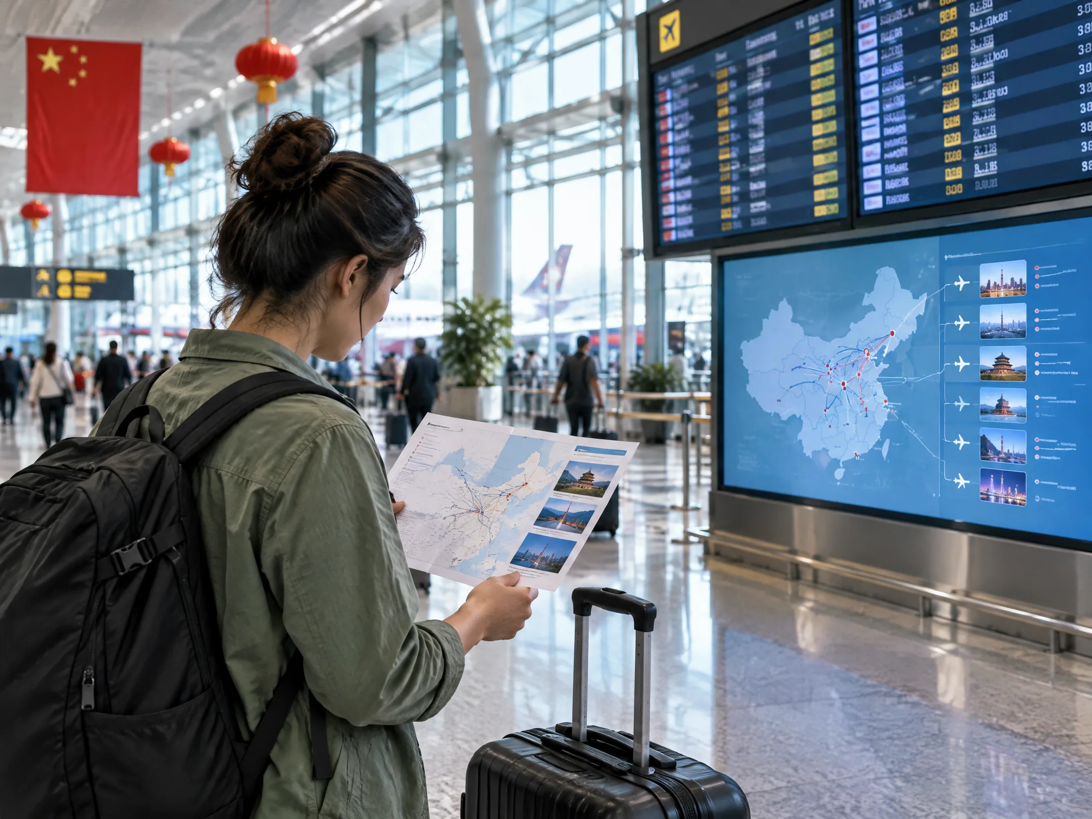 Khách xem sơ đồ sân bay và các điểm nối chuyến tại Trung Quốc