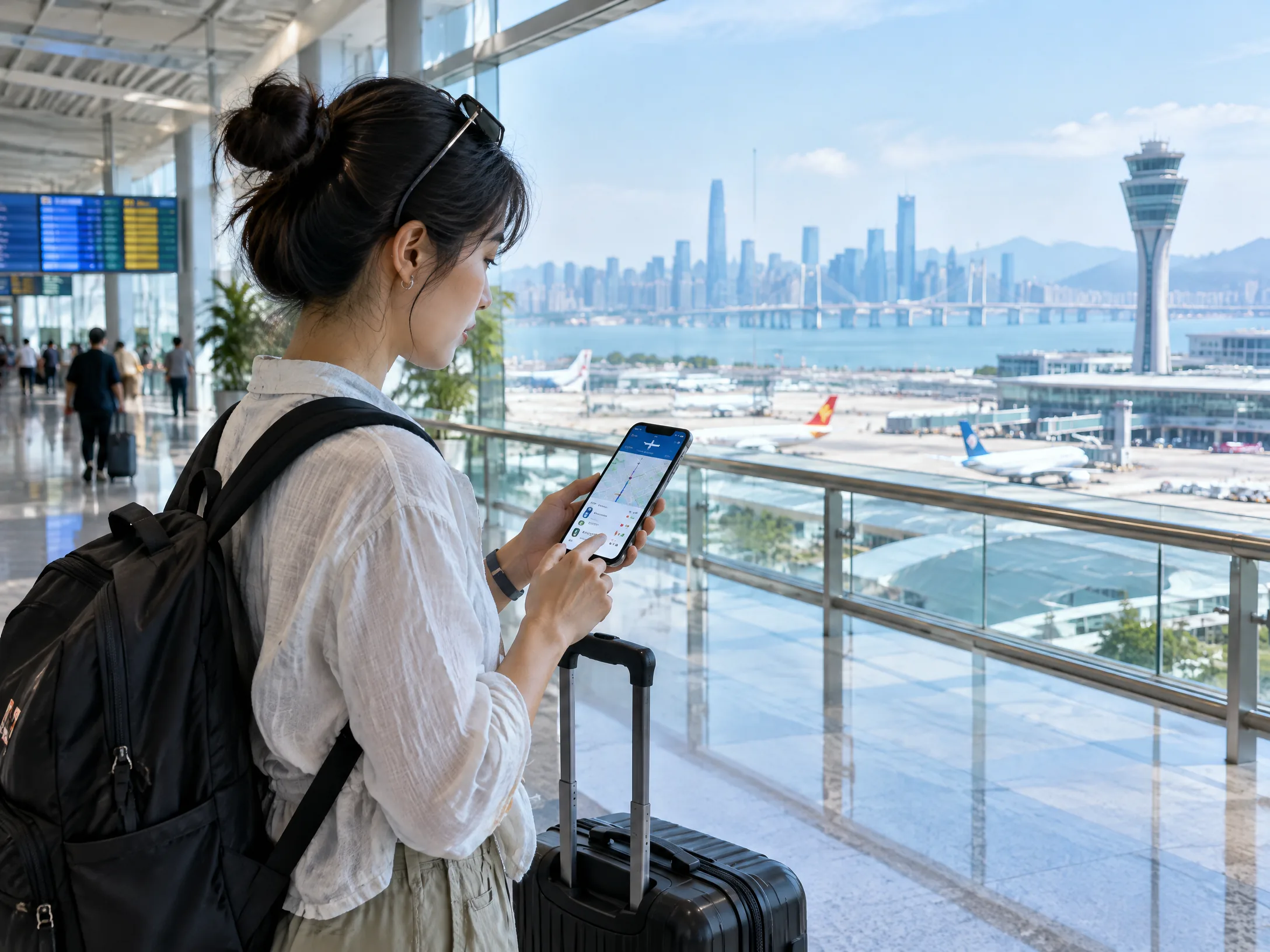 Khách xem thông tin đến và phương án di chuyển tại sân bay Thâm Quyến