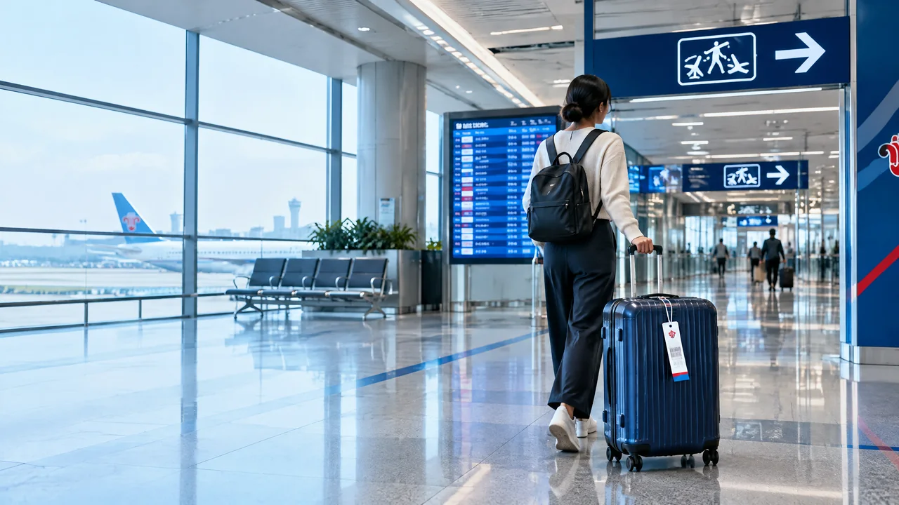 Hành khách kiểm tra thẻ hành lý ký gửi China Southern trước khi nối chuyến