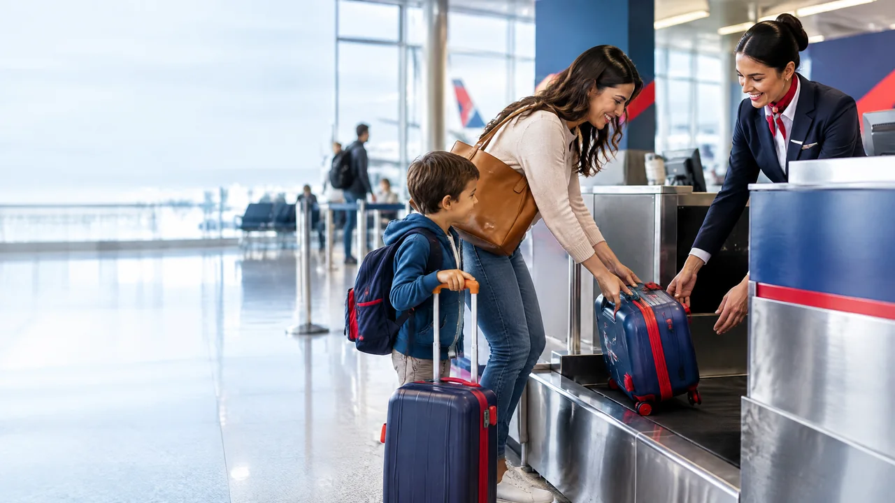 Gia đình chuẩn bị hành lý cho trẻ em trước chuyến bay China Southern