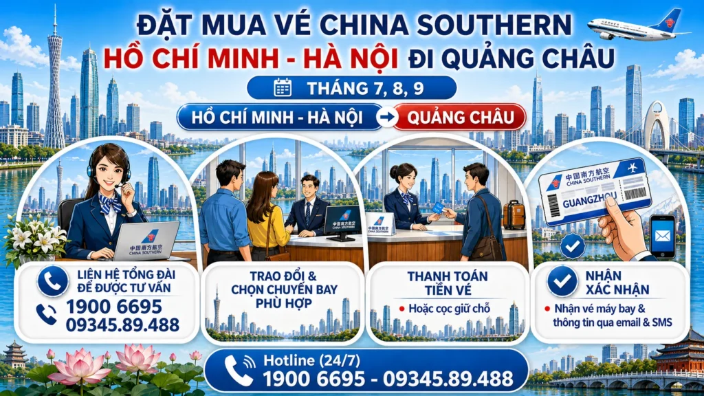 Chuyến bay China Southern Hà Nội - Hồ Chí Minh đi Quảng Châu Trung Quốc 7, 8, 9