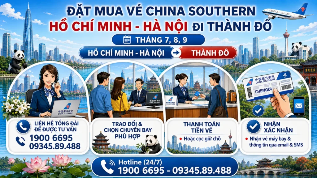 Chuyến bay China Southern Hà Nội - Hồ Chí Minh đi Thành Đô Trung Quốc 7, 8, 9