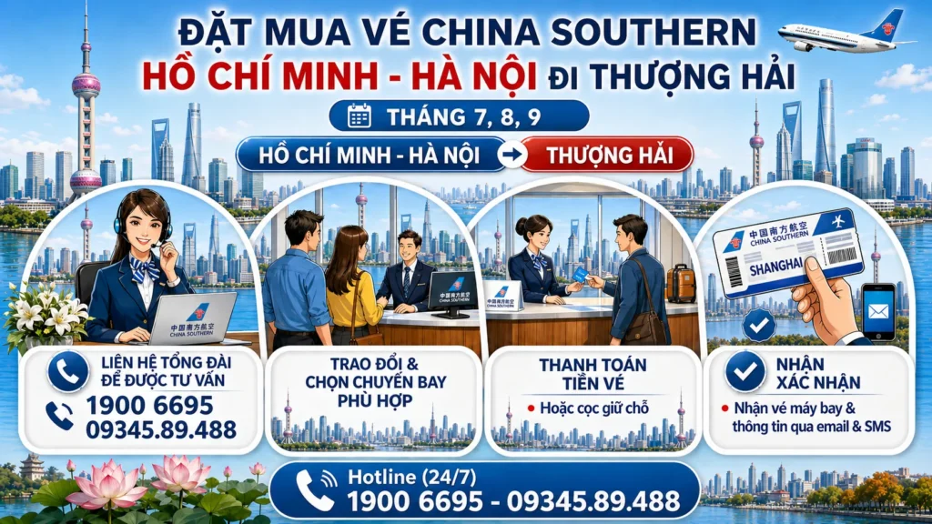 Chuyến bay China Southern Hà Nội - Hồ Chí Minh đi Thượng Hải Trung Quốc 7, 8, 9