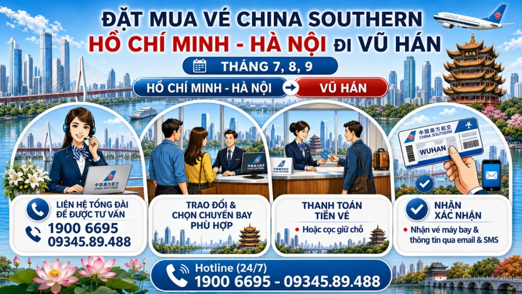 Chuyến bay China Southern Hà Nội - Hồ Chí Minh đi Vũ Hán Trung Quốc 7, 8, 9