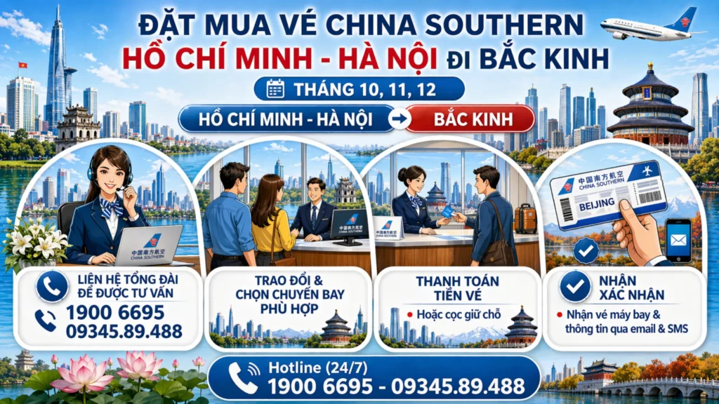 Đặt vé China Southern Hà Nội - Hồ Chí Minh đi Bắc Kinh Trung Quốc tháng 10,11,12