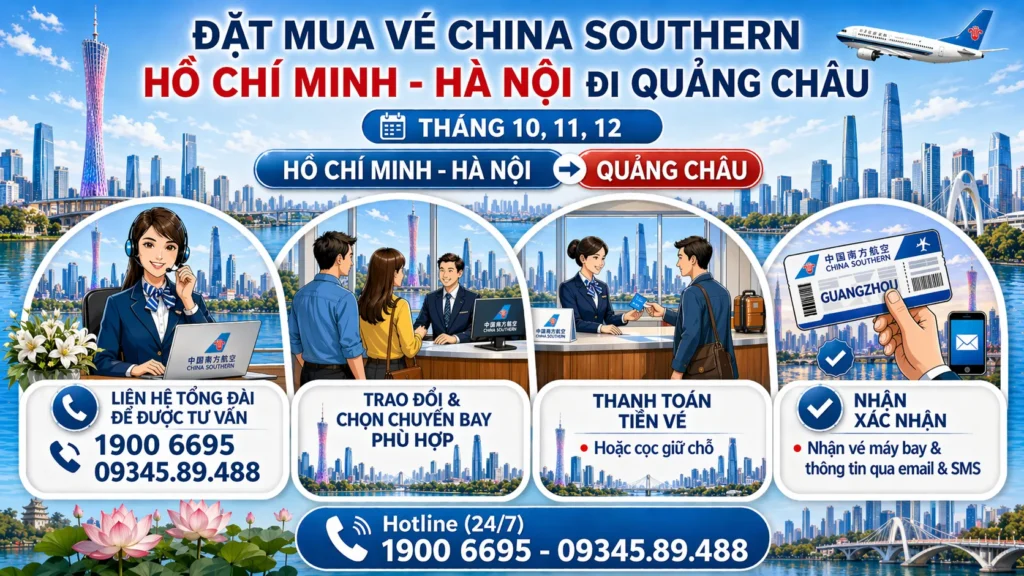 Đặt vé China Southern Hà Nội - Hồ Chí Minh đi Quảng Châu Trung Quốc 10, 11, 12