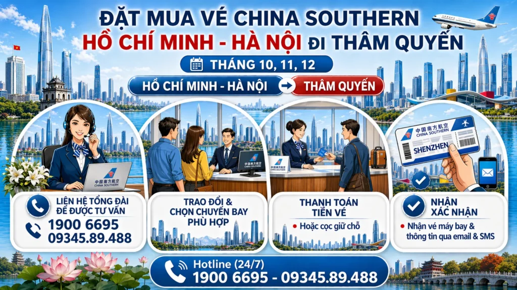Đặt vé China Southern Hà Nội - Hồ Chí Minh đi Thâm Quyến Trung Quốc 10, 11, 12
