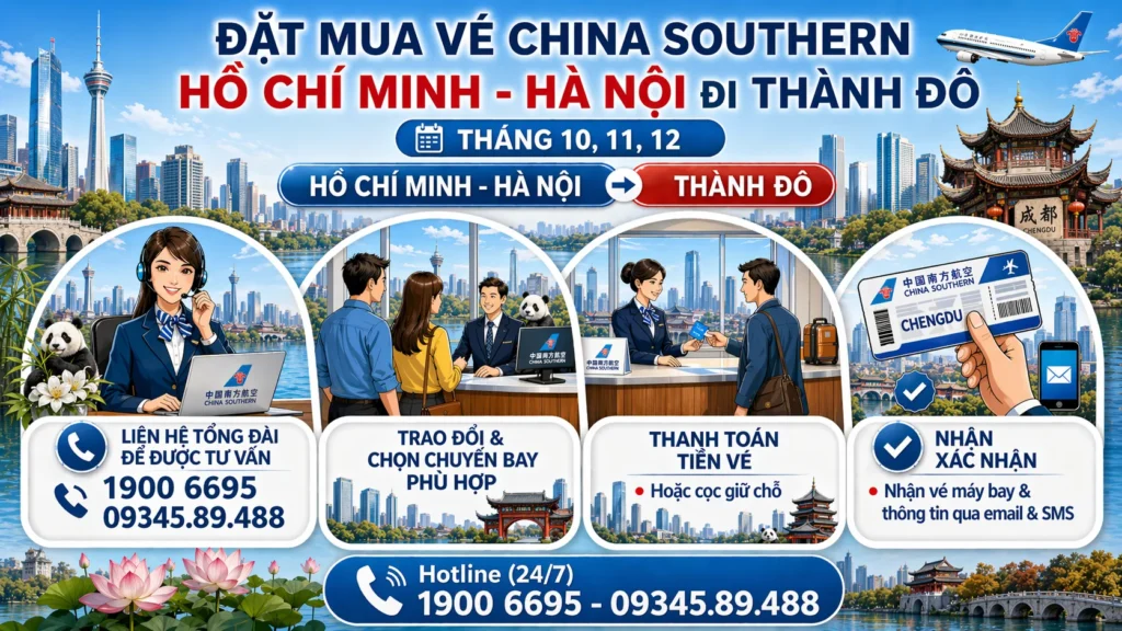 Đặt vé China Southern Hà Nội - Hồ Chí Minh đi Thành Đô Trung Quốc 10, 11, 12