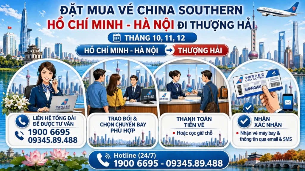 Đặt vé China Southern Hà Nội - Hồ Chí Minh đi Thượng Hải Trung Quốc 10,11,12