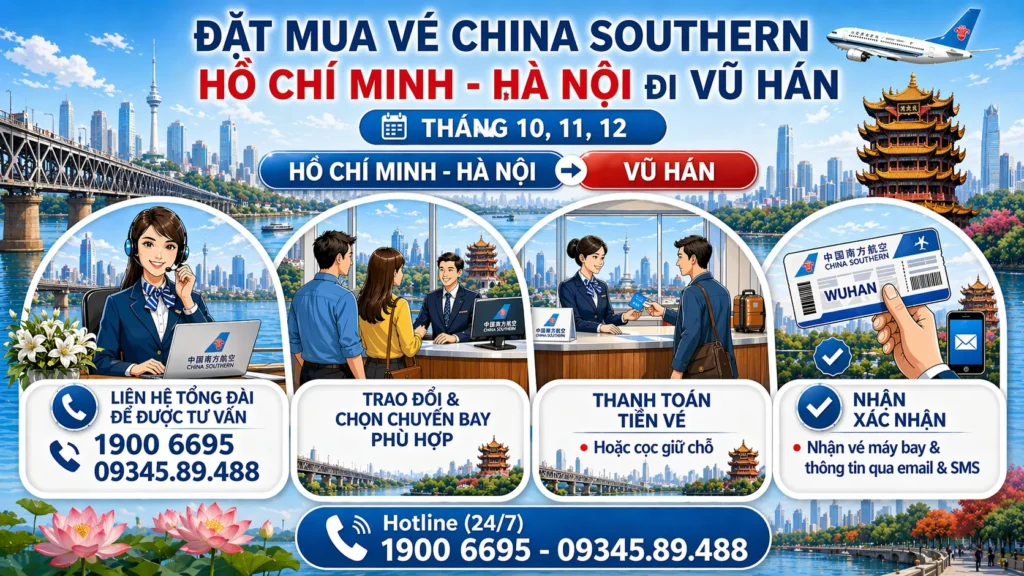 Đặt vé China Southern Hà Nội - Hồ Chí Minh đi Vũ Hán Trung Quốc 10, 11, 12