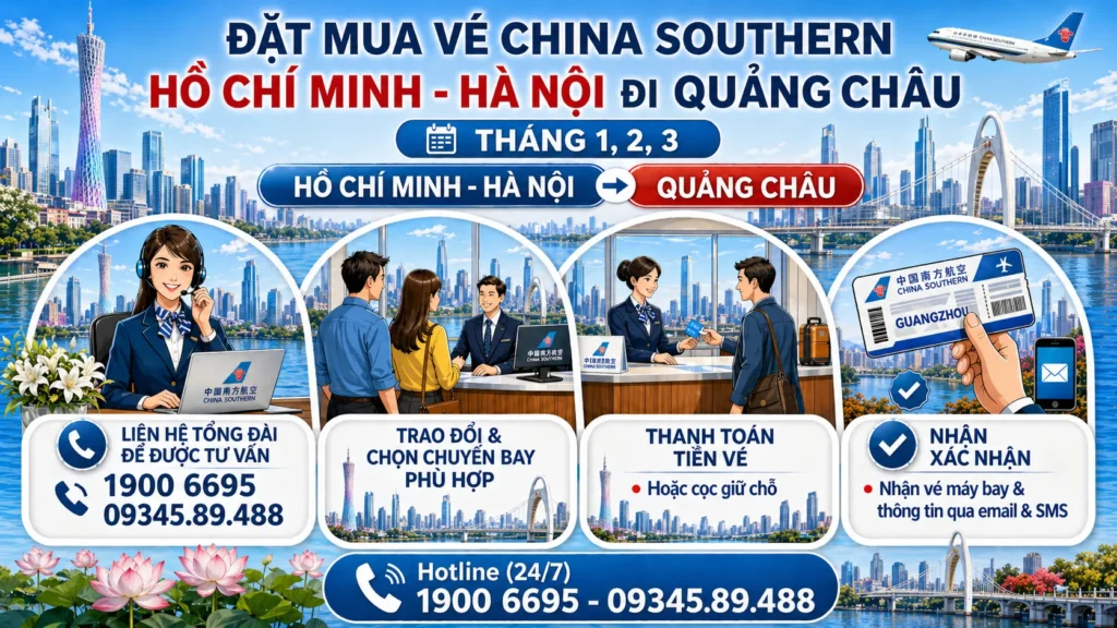 Giá vé máy bay China Southern Hà Nội - Hồ Chí Minh đi Quảng Châu Trung Quốc 1, 2, 3