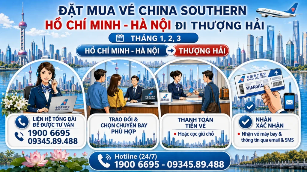 Giá vé máy bay China Southern Hà Nội - Hồ Chí Minh đi Thượng Hải Trung Quốc 1, 2, 3