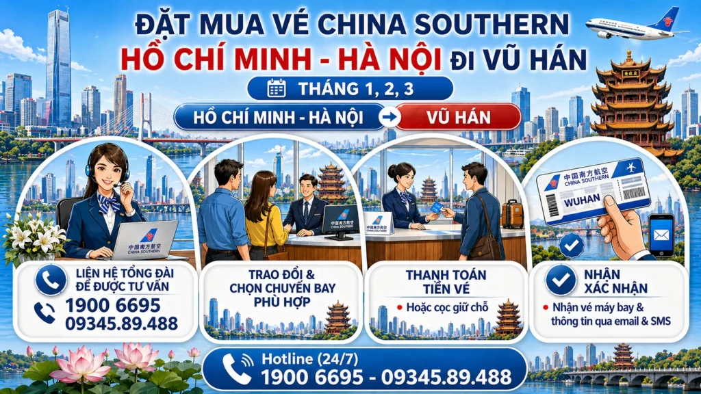 Giá vé máy bay China Southern Hà Nội - Hồ Chí Minh đi Vũ Hán Trung Quốc 1, 2, 3