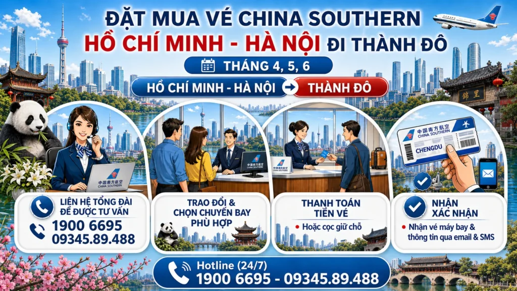 Mua vé máy bay China Southern Hà Nội - Hồ Chí Minh đi Thành Đô Trung Quốc 4, 5, 6