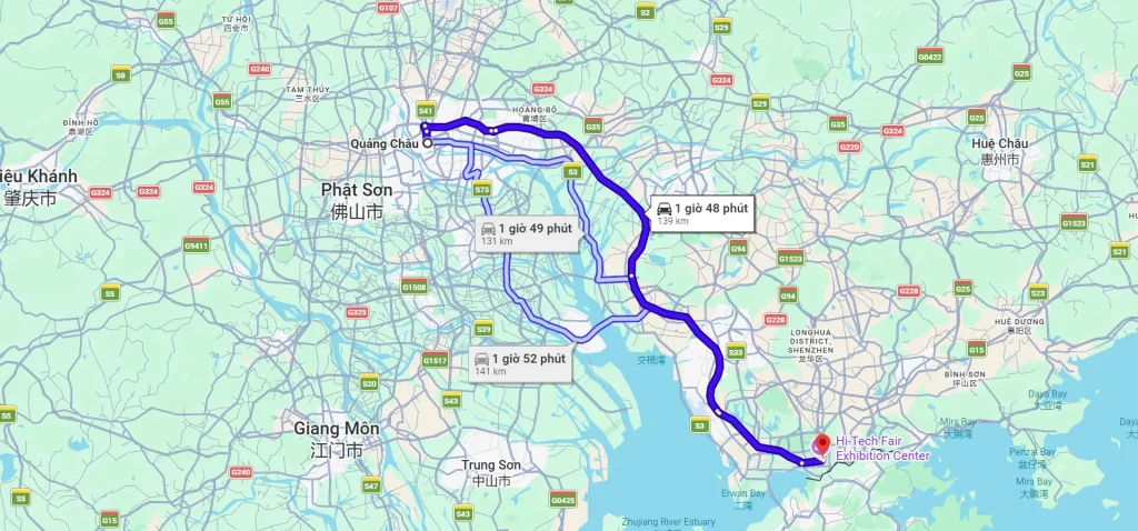 Di chuyển Quảng Châu đi Thâm Quyến bao nhiêu km?