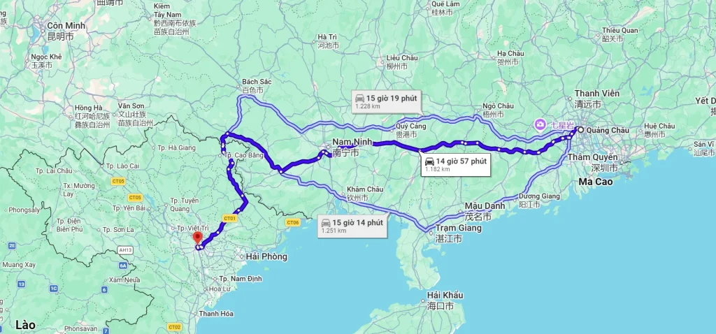 Từ Hà Nội đến Quảng Châu bao nhiêu km