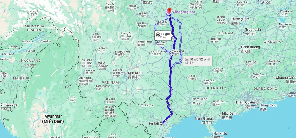 Từ Hà Nội đến Trùng Khánh bao nhiêu km