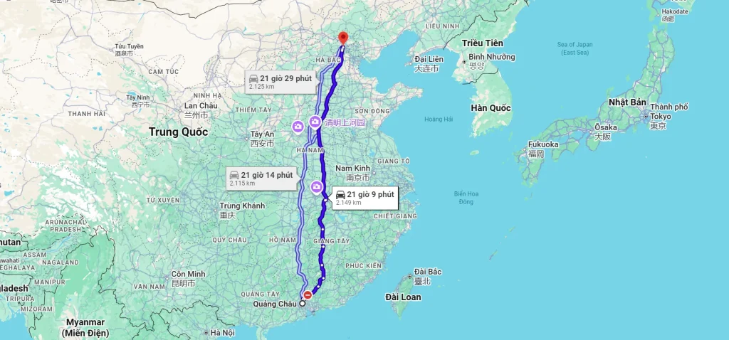 Từ Quảng Châu đến Bắc Kinh bao nhiêu km?