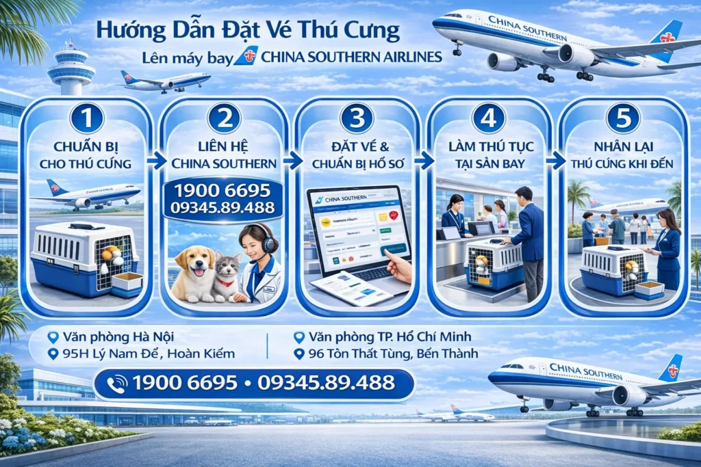 Dịch vụ đặt vé máy bay cho thú cưng chó mèo China Southern Airlines