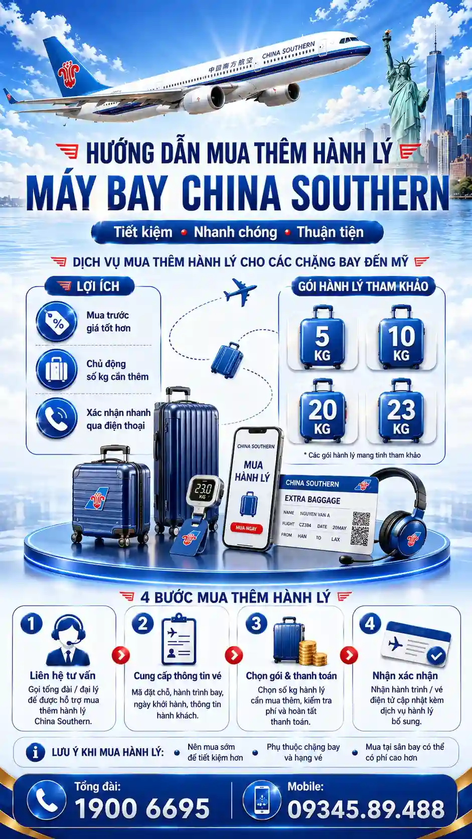Hướng dẫn mua thêm hành lý China Southern Airlines